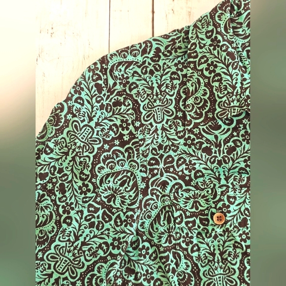 Liz Claiborne Western Damask Turquoise & Black Button up Blouse Longsleeve - Picture 3 of 9